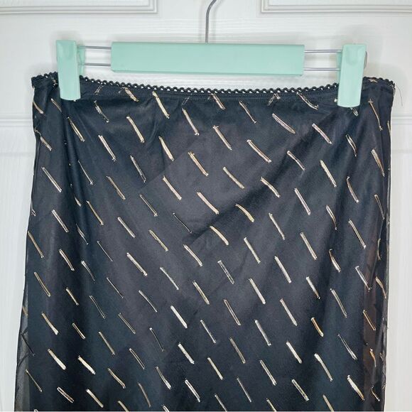 BAND OF GYPSIES Gold Metallic Flocked Overlay Midi Skirt Black M NWT - Picture 7 of 11
